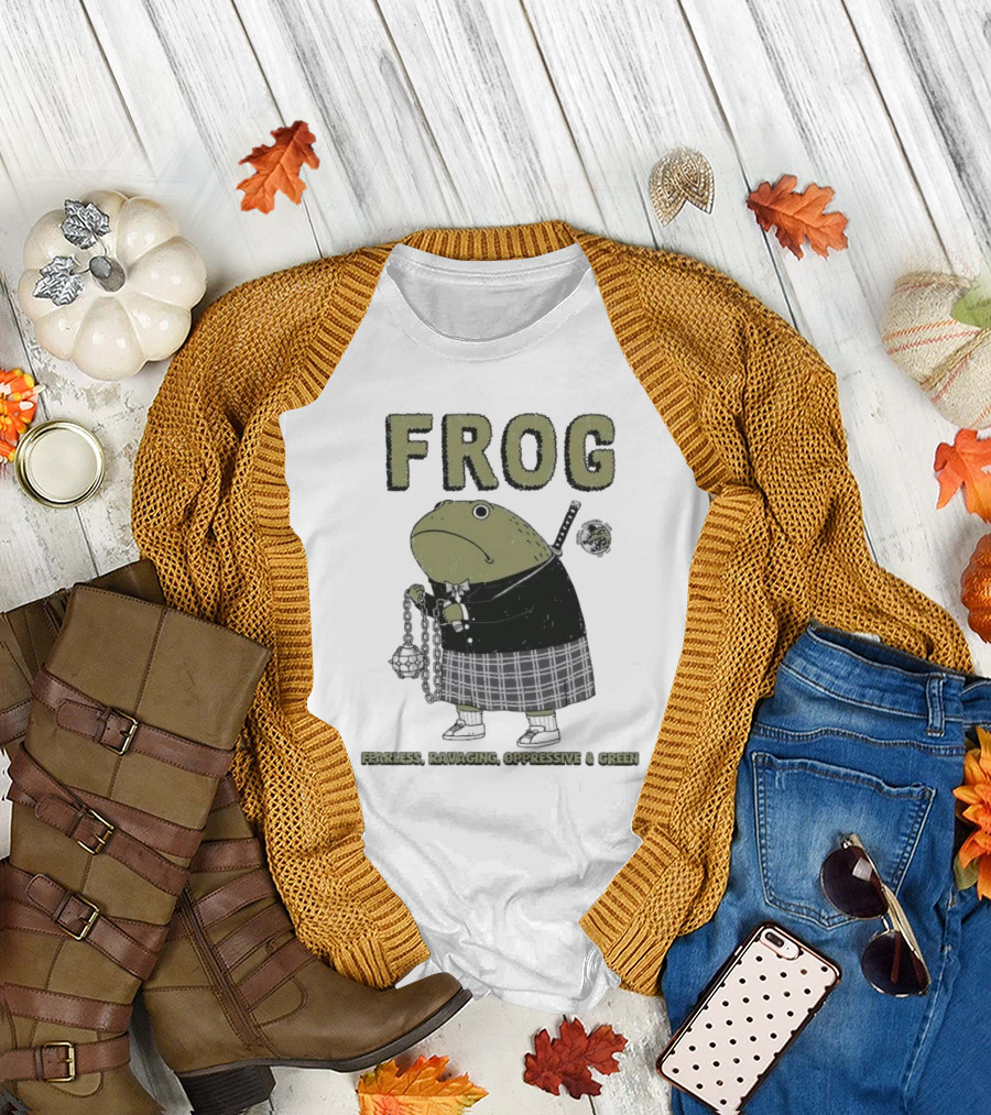 Frog Fearless Ravaging Oppressive and Green Plaid Outfit Chain Weapon T-Shirt