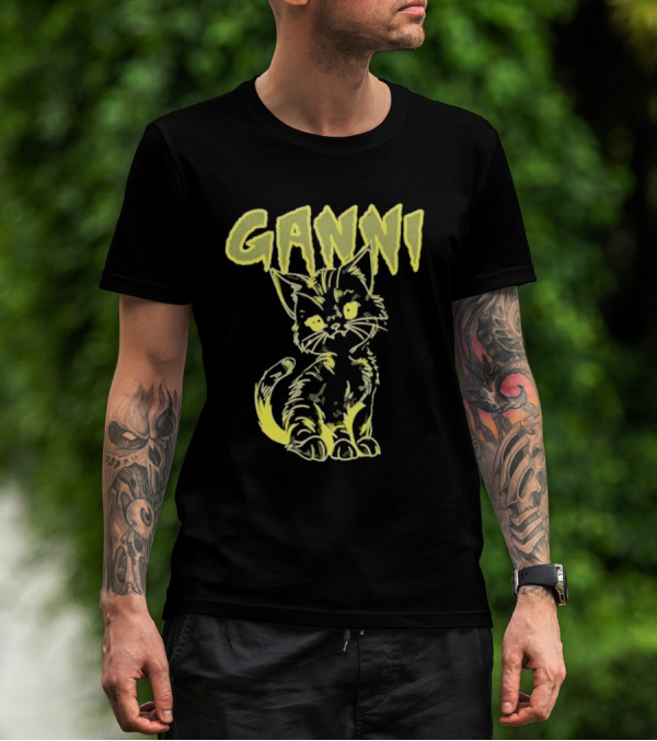 Ganni Relaxed Cat Graphic Yellow Neon T-Shirt