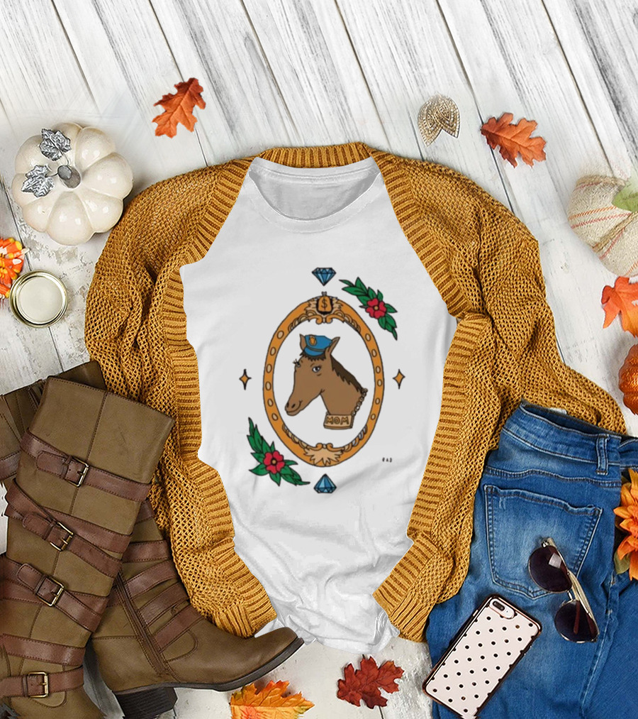 Horse Cop Mom Badge with Floral Ornament and Jewel Icons T-Shirt