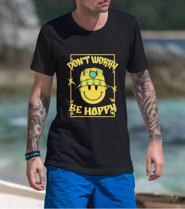 Don't Worry Be Happy Smiley Face With Celtic Jay Bucket Hat T-Shirt