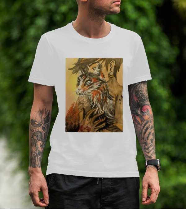 Companionship Megan Watkins Cat And Person With Tattoo And Ear Gauge T-Shirt