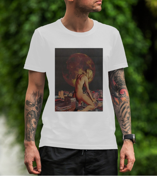 Midnight Blues Girl Moonlit Cityscape T-Shirt
