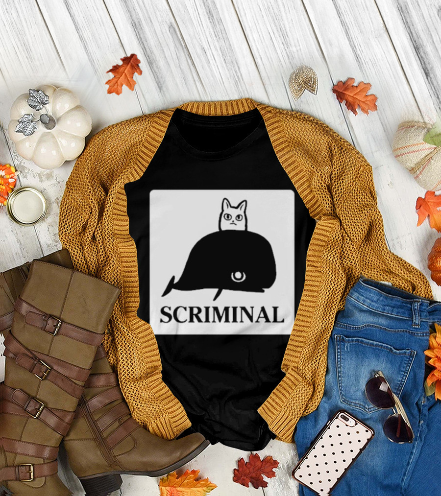 SCRIMINAL N O Marsh Scrimshaw Cat Whale T-Shirt
