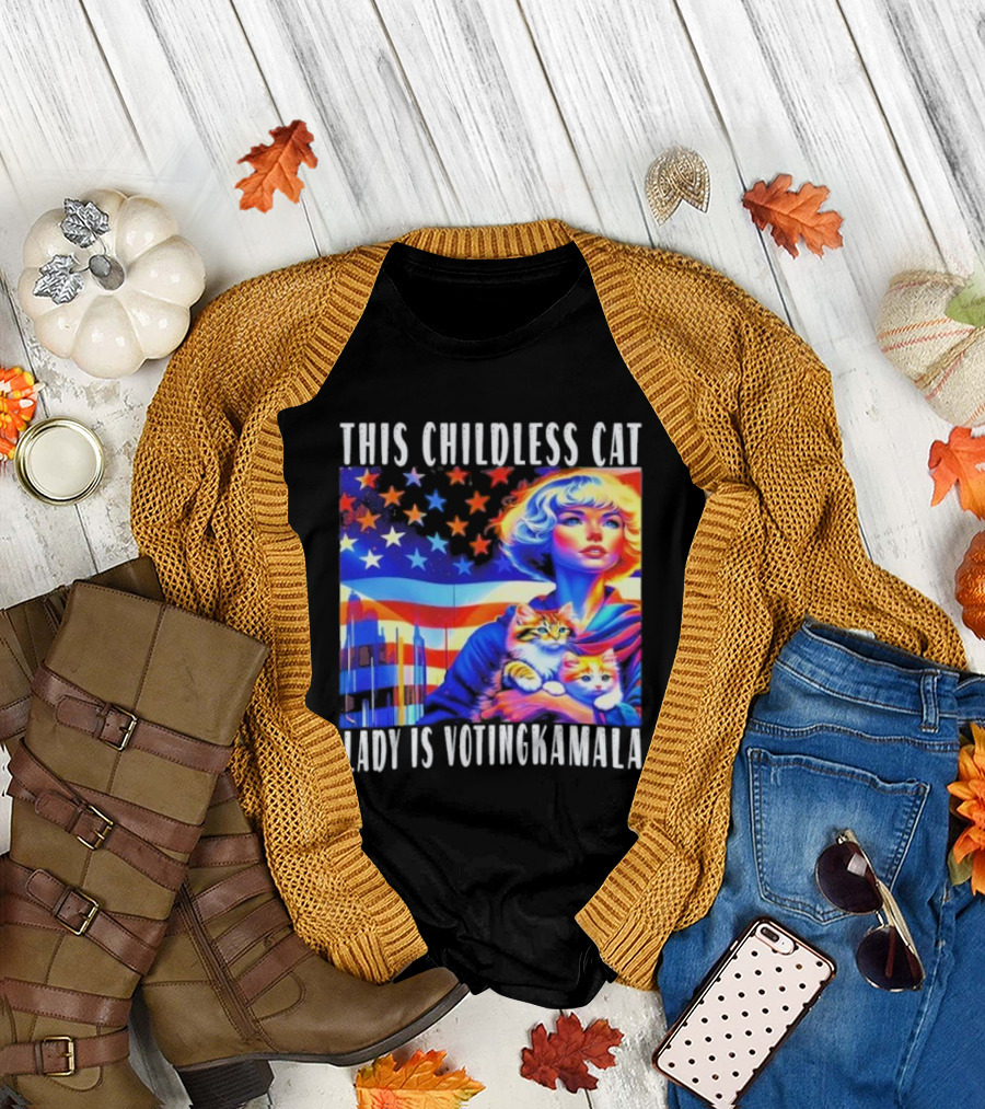 Kamala Harris This Childless Cat Lady Is Voting Kamala Stars America Flag T-Shirt