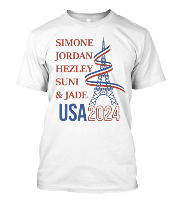SIMONE JORDAN HEZLEY SUNI JADE USA 2024 Eiffel Tower Red Blue Spiral T-Shirt
