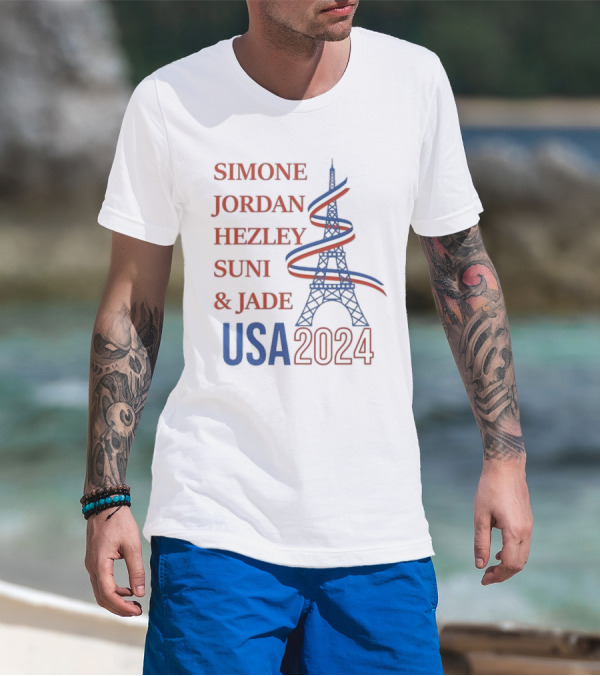 SIMONE JORDAN HEZLEY SUNI JADE USA 2024 Eiffel Tower Red Blue Spiral T-Shirt