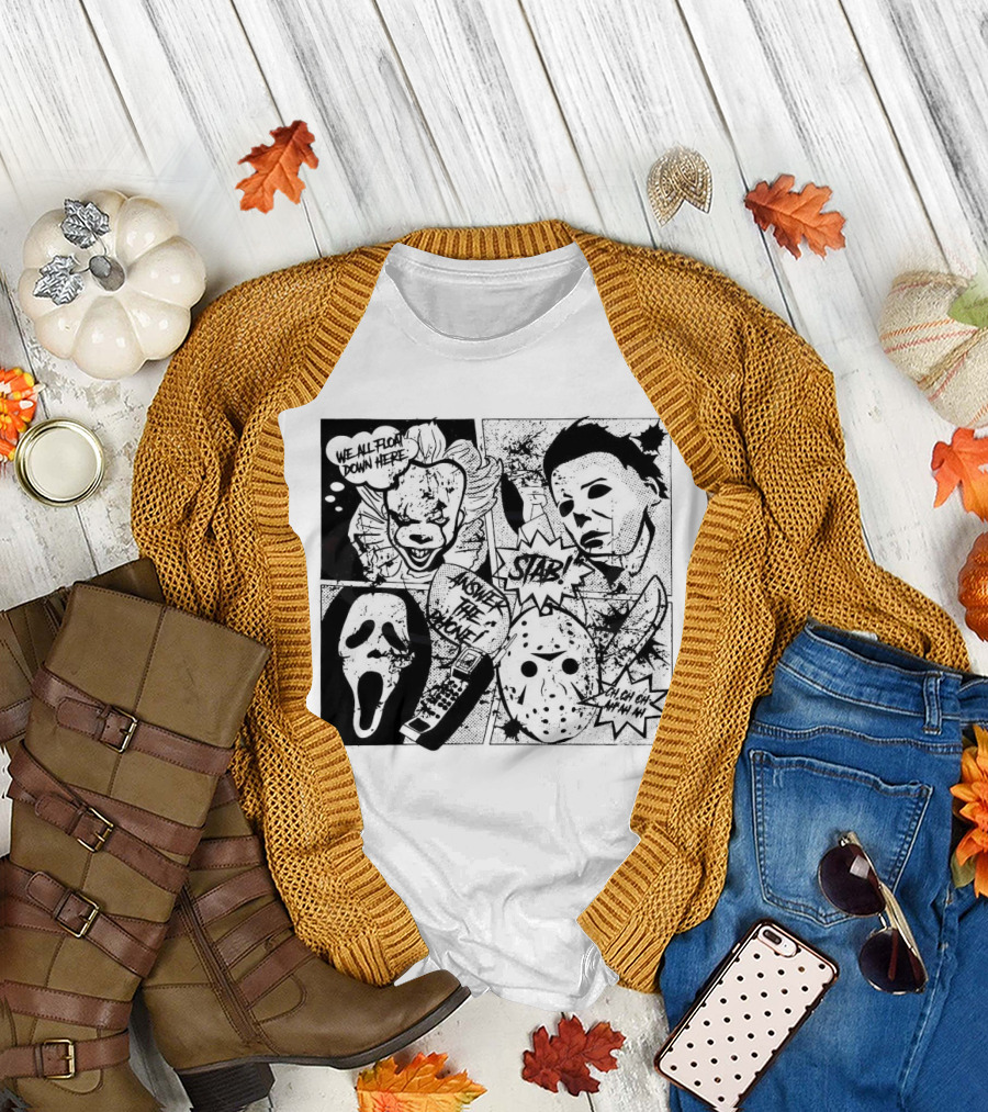Horror Icons Mashup: We All Float Down Here Answer the Phone Stab Oh Oh Oh Wh Wh Wh T-Shirt