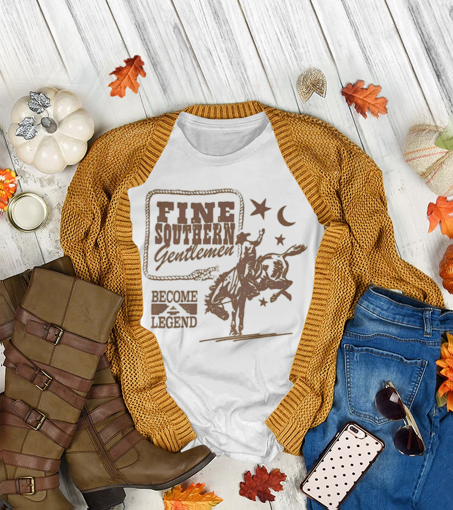 Fine Southern Gentlemen Become Legend Cowboy Moon and Stars T-Shirt