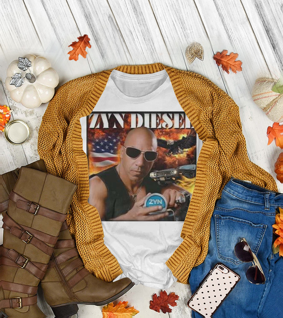 Zyn Diesel American Bald Eagle and Muscle Car Background T-Shirt