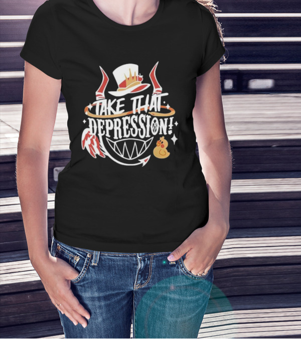 Hazbin Hotel Take That Depression Red Horns And White Hat Duck Wings T-Shirt