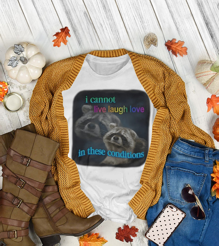 I Cannot Live Laugh Love In These Conditions Raccoon Duo Reality Check T-Shirt