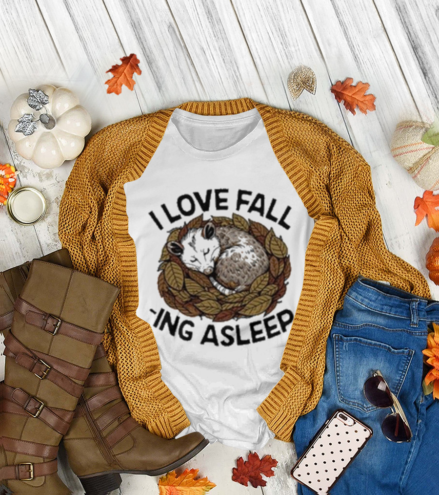 I Love Fall -ing Asleep Cozy Autumn Leaves Sheep T-Shirt