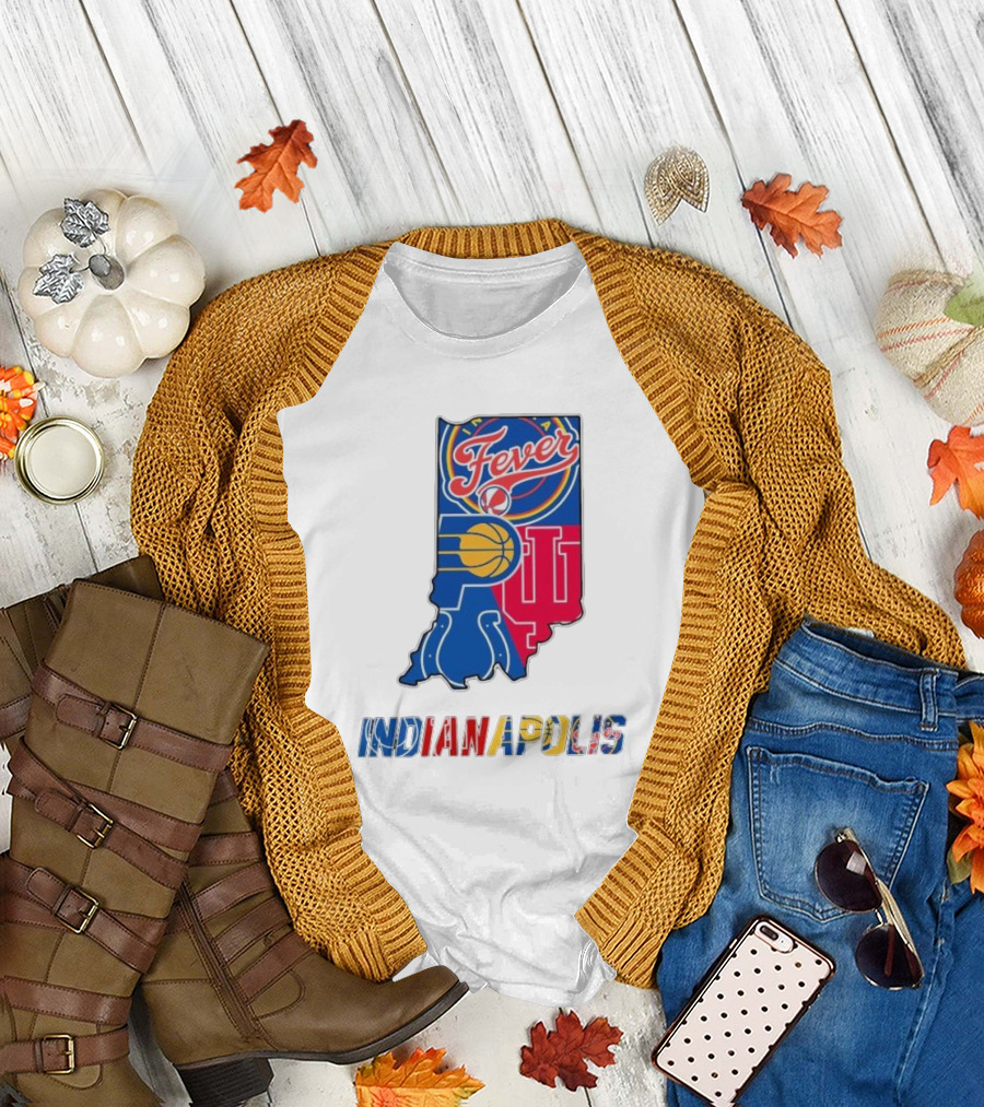 Indianapolis Fever Pacers IU Colts Map T-Shirt