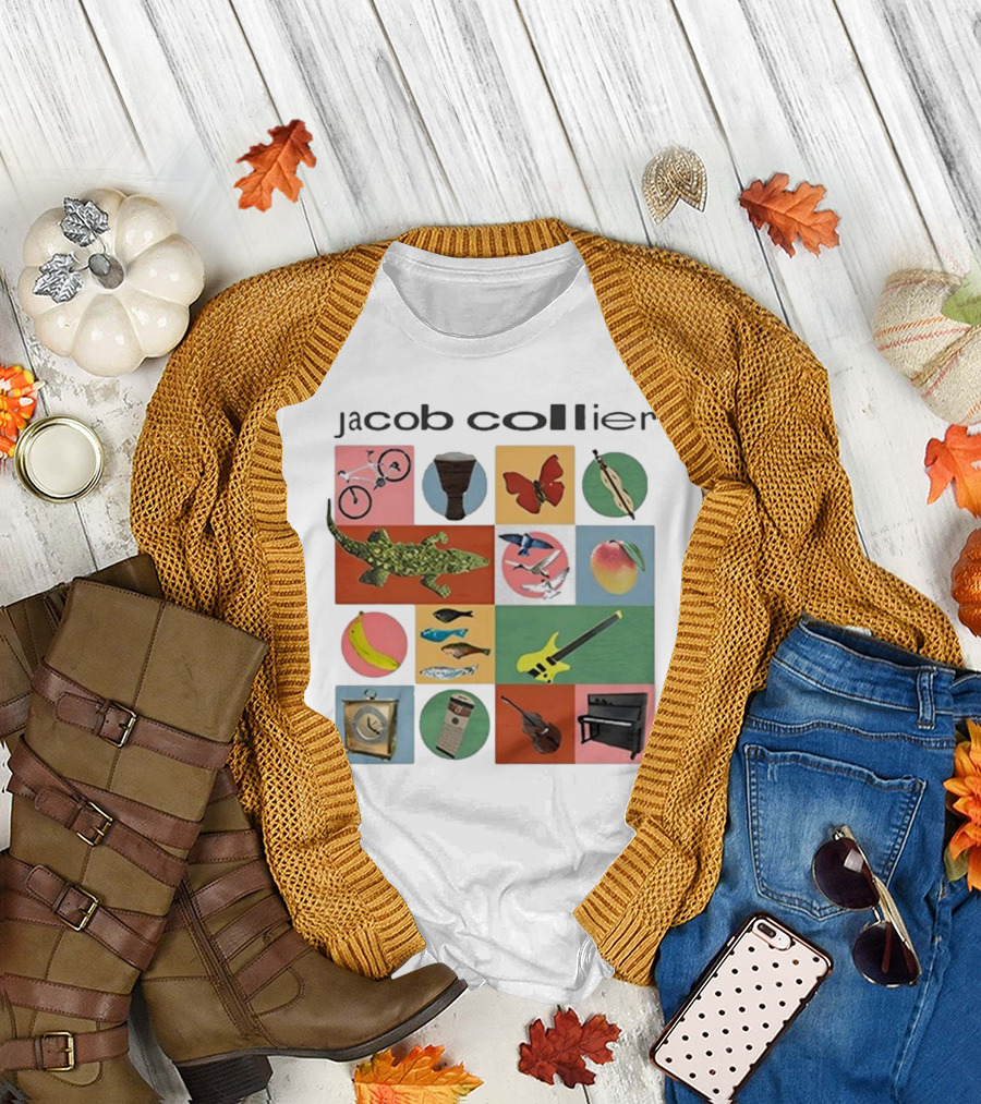 Jacob Collier 2024 Tour Bicycle Butterfly Gecko Giraffe Keytar Banjo Piano Fish Bird Mango Banana Drums T-Shirt
