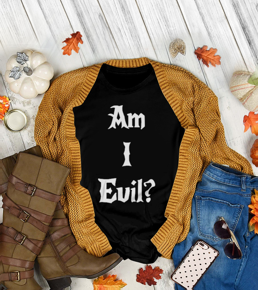 James B. Jones Am I Evil Gothic Text T-Shirt