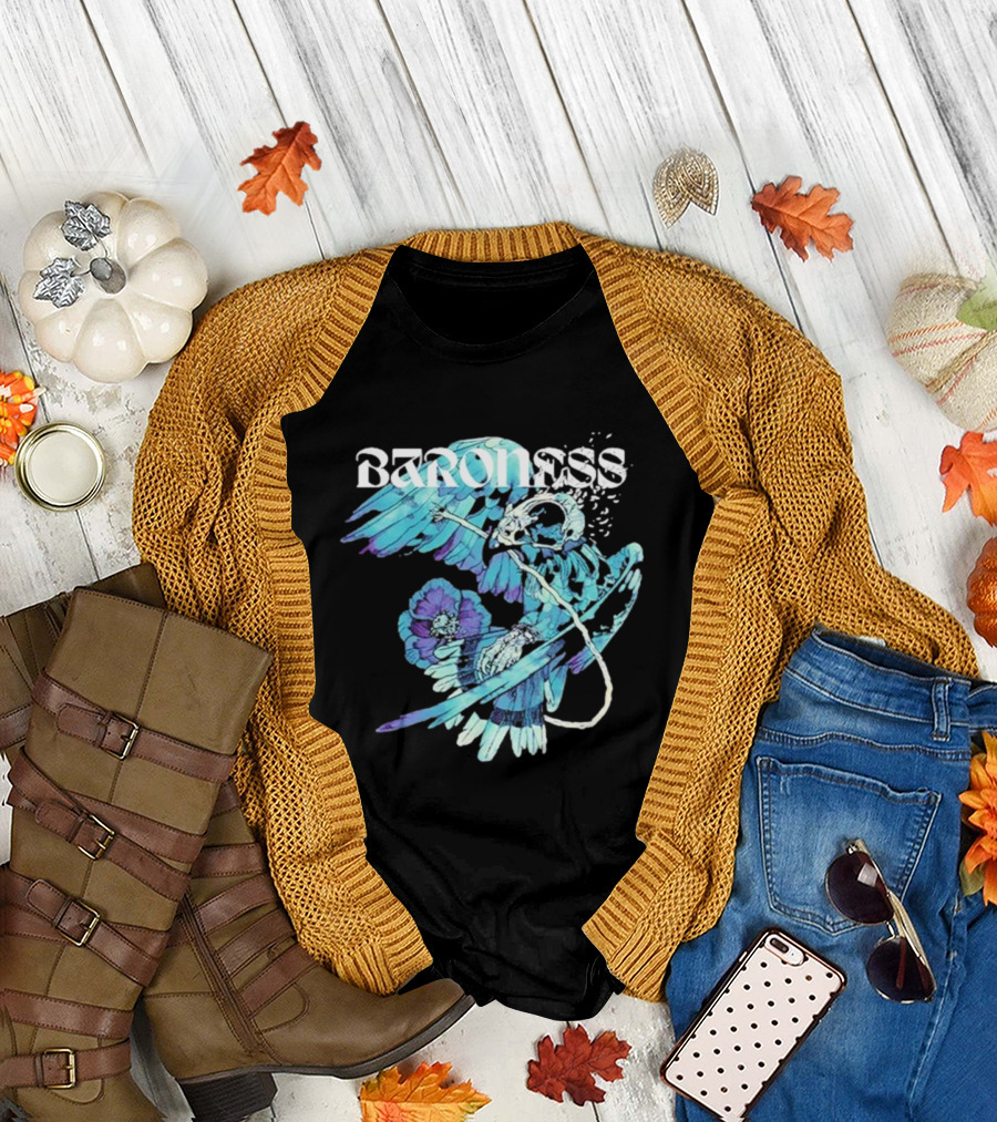 Baroness Morphine Hawk 2024 Blue Bird Skull Floral T-Shirt