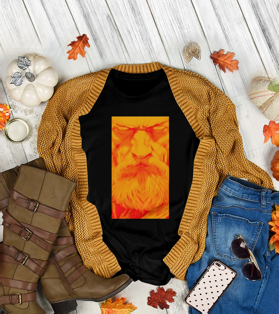 Animated Zeus Face Design Orange Beard Mythology T-Shirt