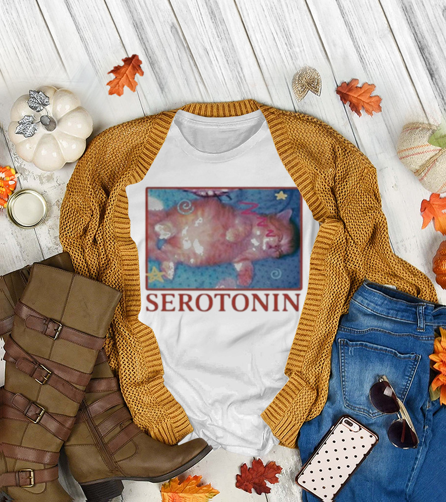 K45ink Serotonin Cat with Stars and Spirals T-Shirt