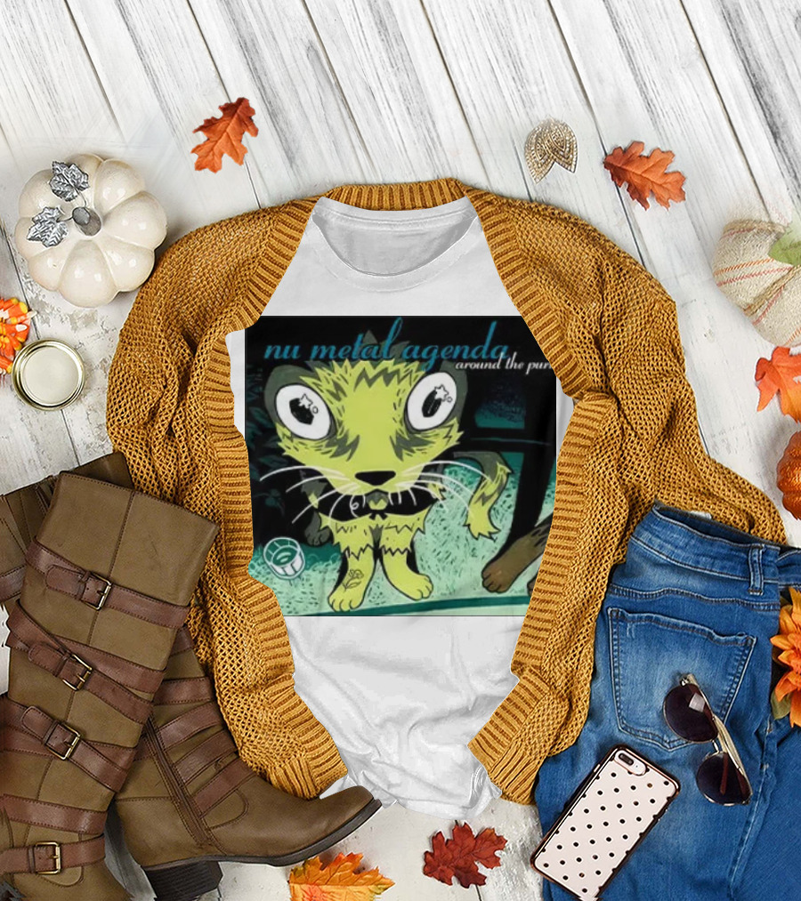 Nu Metal Agenda Around The Purr Feline Illustration with Swirling Colors and Bold Letters T-Shirt