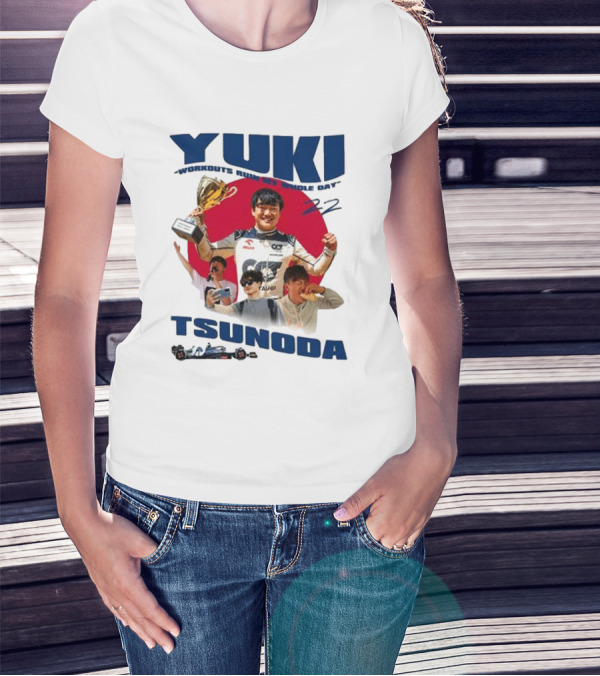 Yuki Tsunoda Victory Celebration With Racing Imagery And Text 'Run My Whole Day 22' T-Shirt
