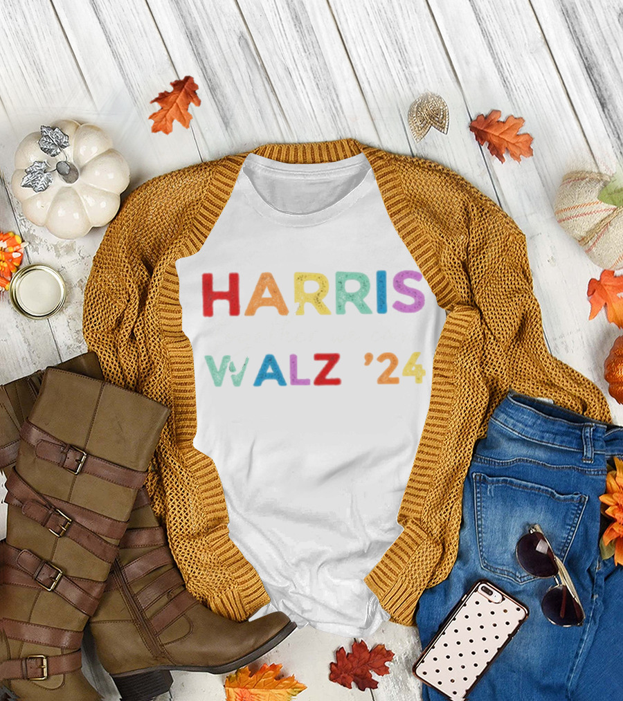 Harris Walz 24 Together We Can Rainbow Lettering T-Shirt