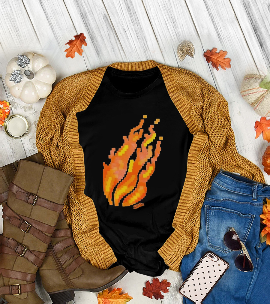 Fire Pixel Flame McLovin Burn Sunset Pixels T-Shirt