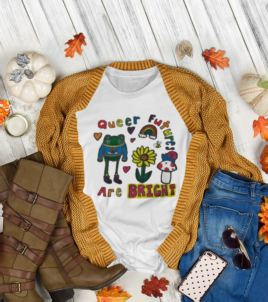Queer Futures Are Bright Frog Rainbow Sunflower Mood T-Shirt