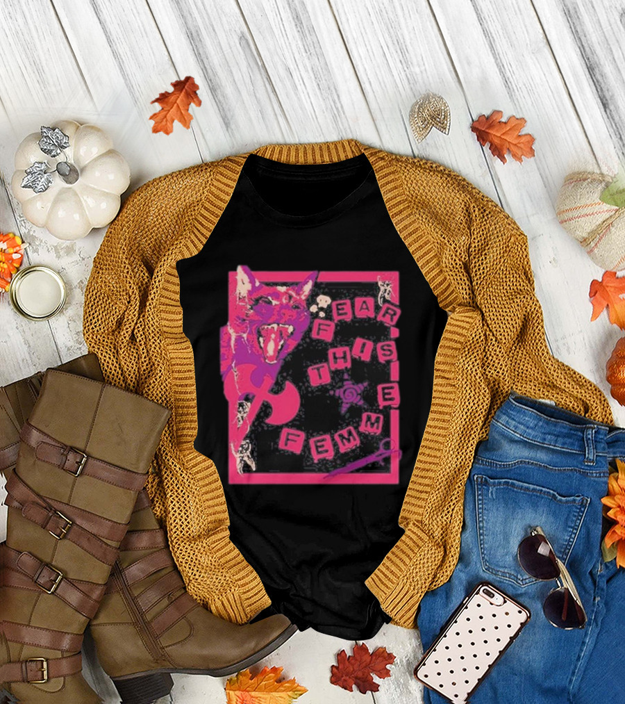 Weareprintsocial Fear This Femme Pink Cat Axe T-Shirt