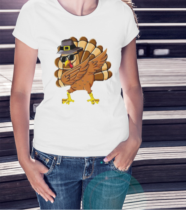 Dabbing Turkey Thanksgiving Day Pilgrim Hat Funny Dab T-Shirt
