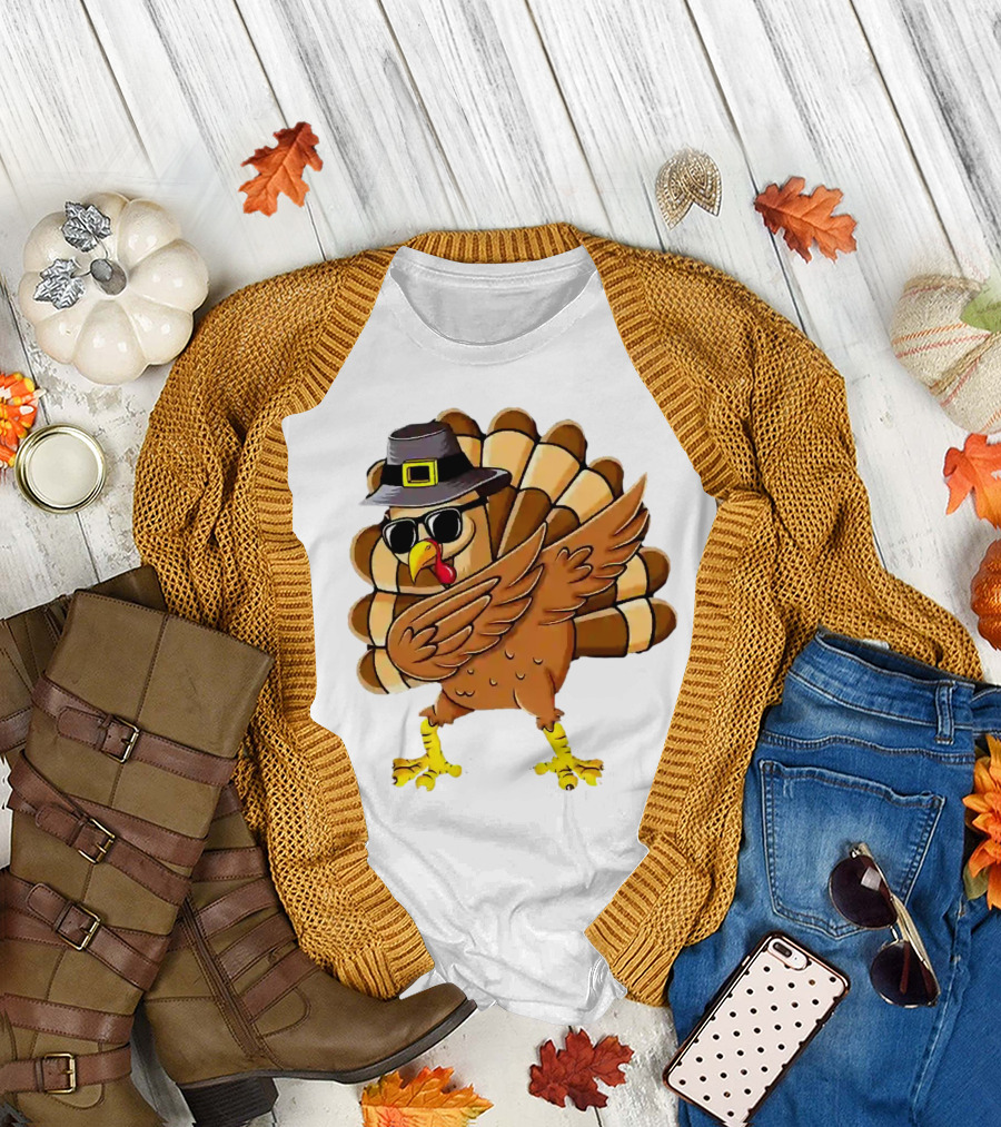 Dabbing Turkey Thanksgiving Day Pilgrim Hat Funny Dab T-Shirt