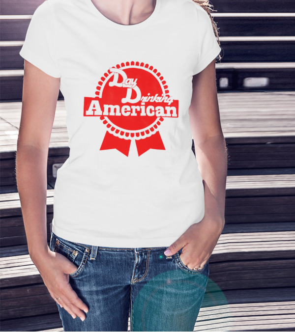 Day Drinking American Red Ribbon Badge T-Shirt