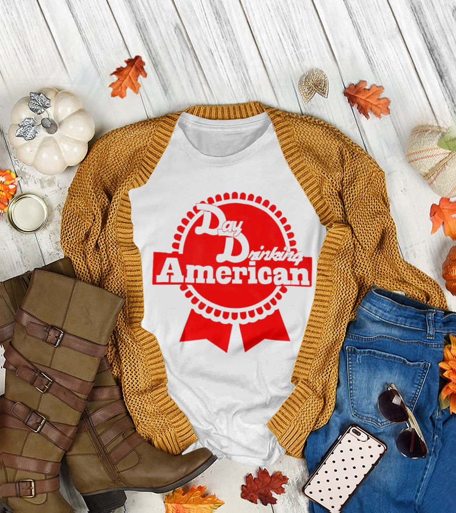 Day Drinking American Red Ribbon Badge T-Shirt
