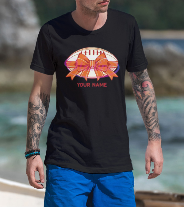 Your Name Coquette Football Bow T-Shirt