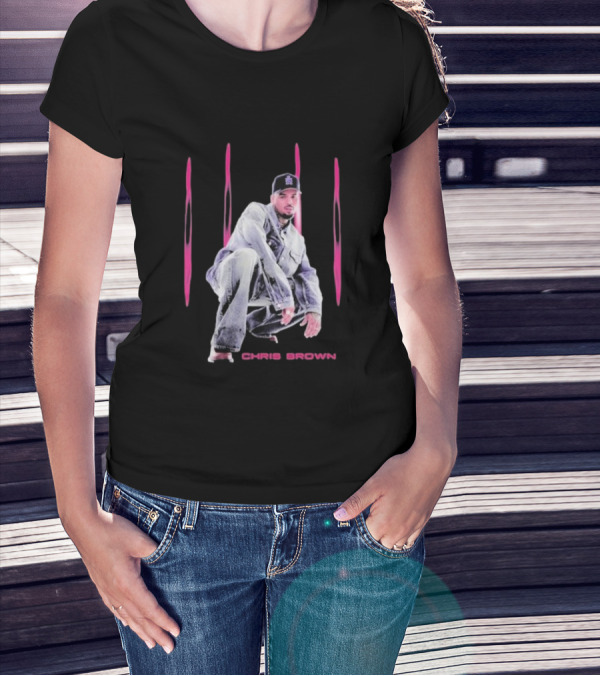 Chris Brown Pink Streaks Black Denim T-Shirt