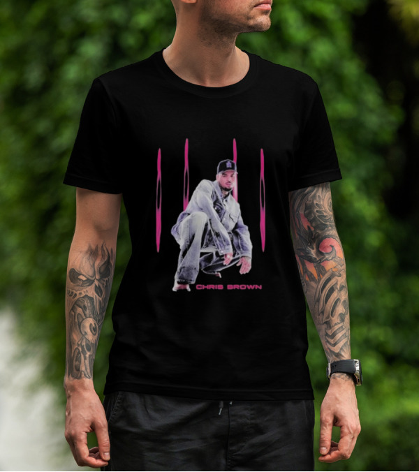 Chris Brown Pink Streaks Black Denim T-Shirt