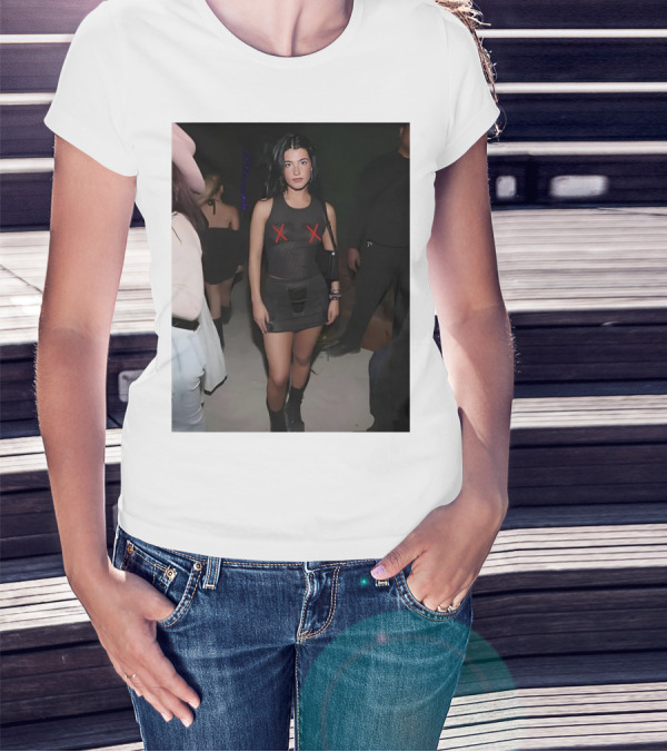Charli D’Amelio Black Mesh Dress With Red X Details T-Shirt