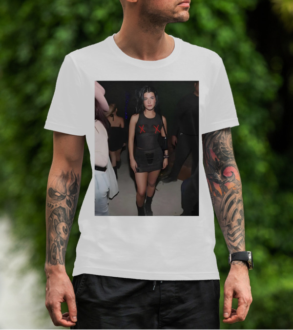 Charli D’Amelio Black Mesh Dress With Red X Details T-Shirt