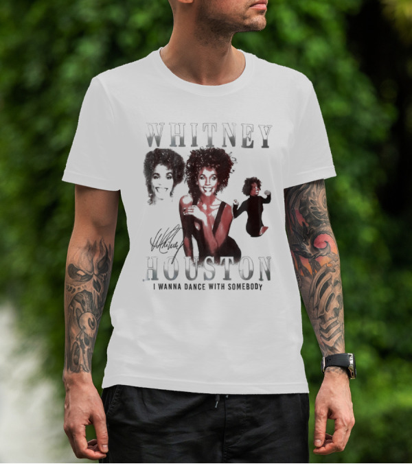 Whitney Houston I Wanna Dance With Somebody Vintage Portrait Signature T-Shirt