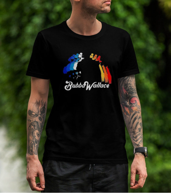 Bubba Wallace Charcoal Blue Red Yellow Brush Strokes T-Shirt