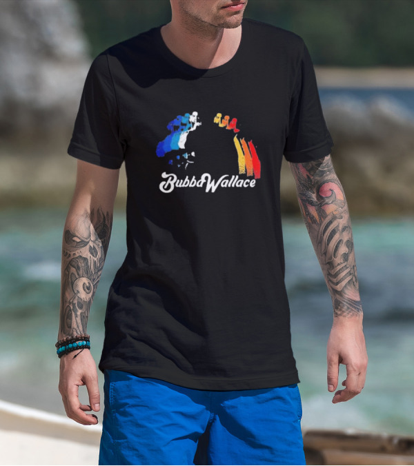 Bubba Wallace Charcoal Blue Red Yellow Brush Strokes T-Shirt