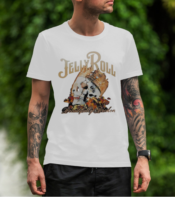Jelly Roll Beautifully Broken Skull Crown Flame T-Shirt