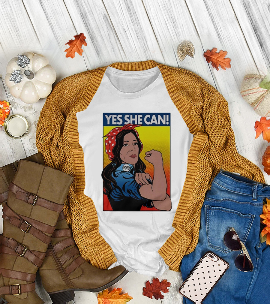 Yes She Can Vote Kamala Harris 2024 Rosie the Riveter T-Shirt