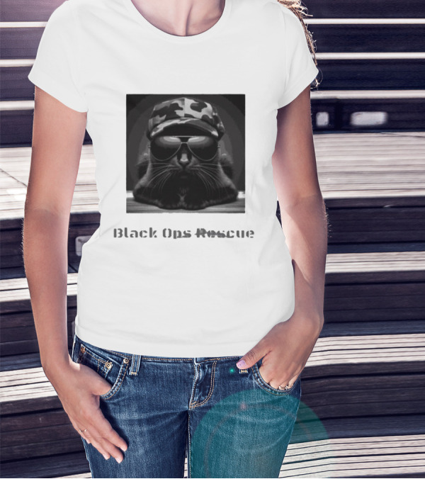 Black Ops Rescue Women’s Cat Military Style Camouflage Hat Sunglasses T-Shirt