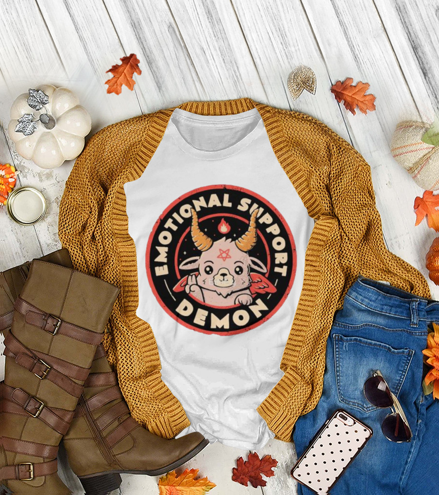 Emotional Support Demon Cute Devil Goat with Wings and Fire T-Shirt