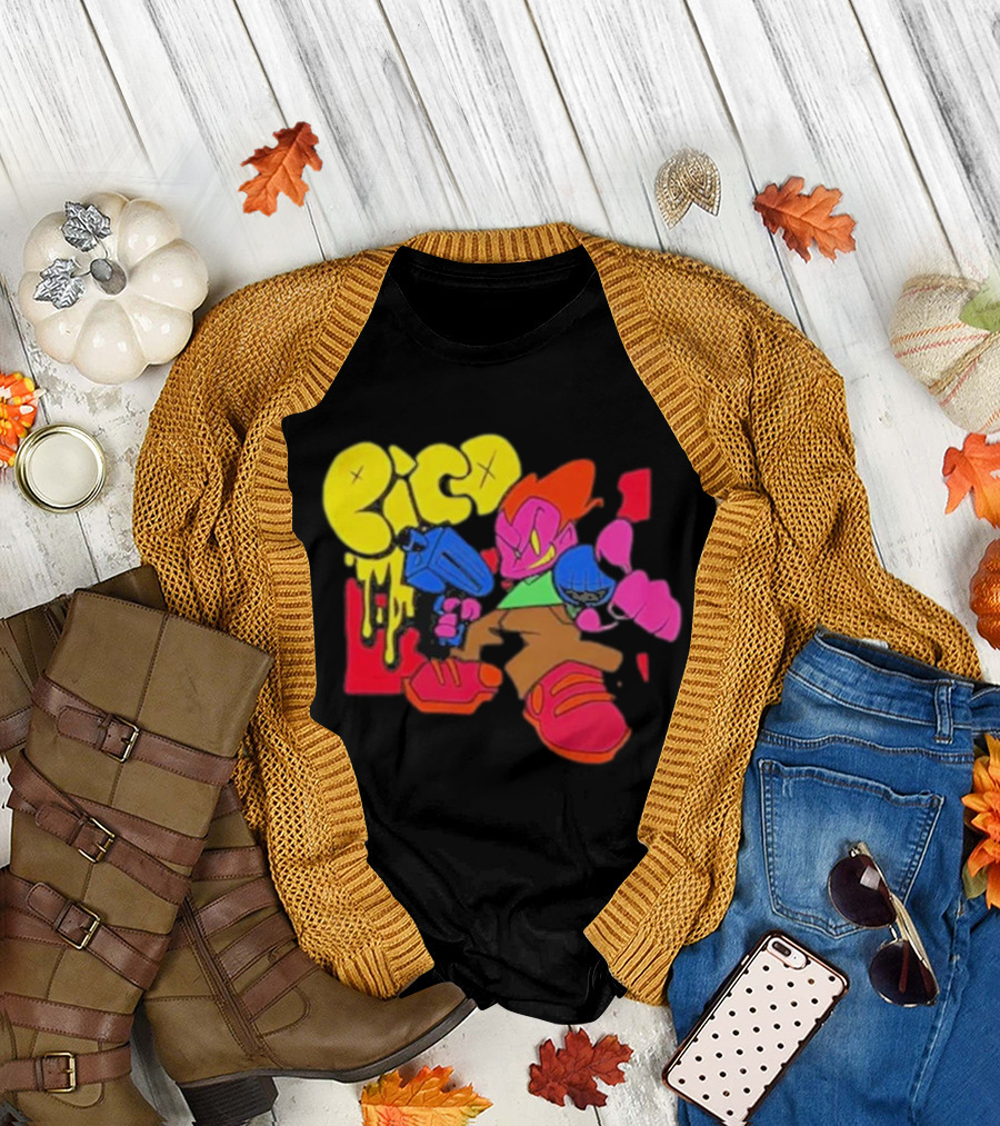 Friday Night Funkin Pico Colorful Cartoon Character Holding Gun T-Shirt