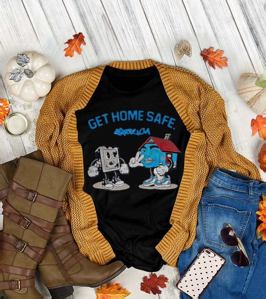 Get Home Safe America Hollyhood Baybay Cartoon House and Block Characters T-Shirt