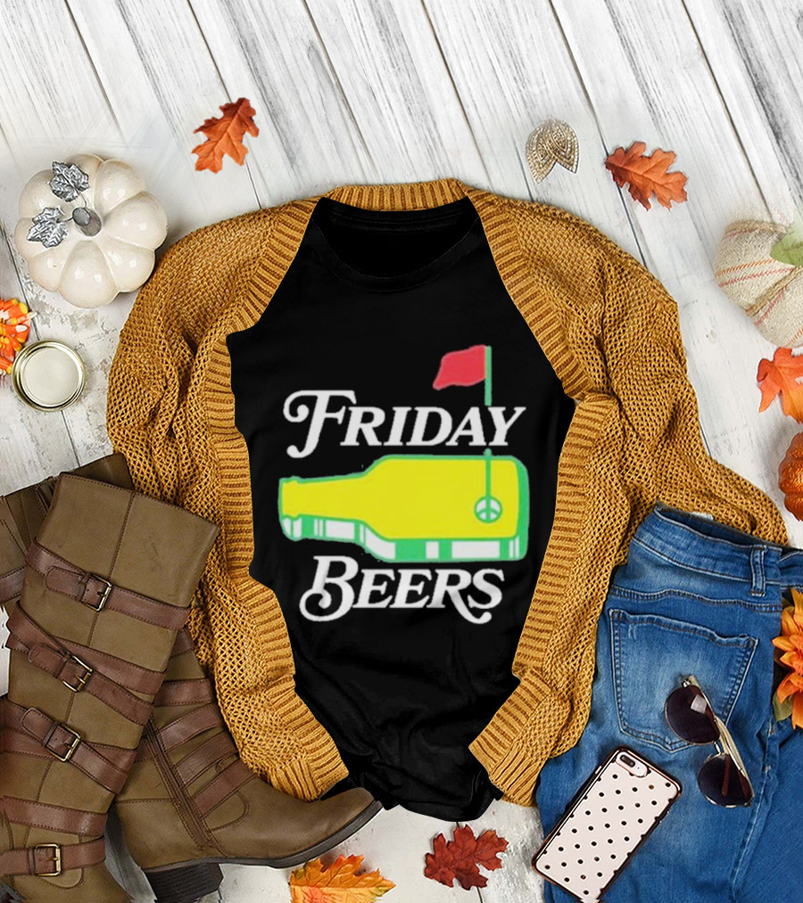 Friday Beers Golf Course Logo Flag Green Bottle T-Shirt