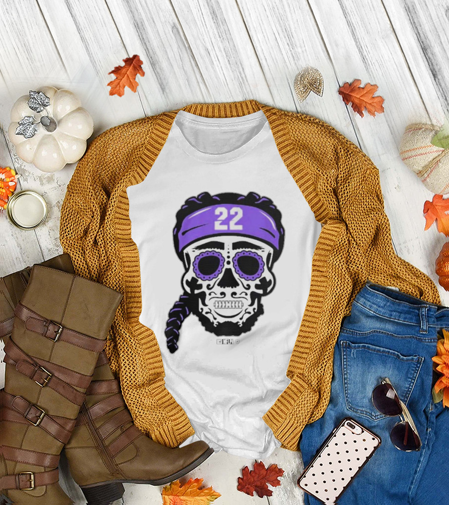 Derrick Henry 22 NFLPA Sugar Skull Baltimore Ravens Braids T-Shirt