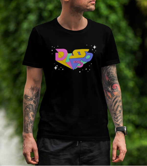 Disso Coffee Retro 3D Text Colorful Shapes With Stars T-Shirt