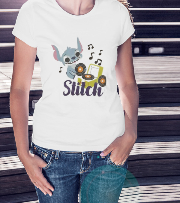 Her Universe Disney Stitch Record Player Isometric Ringer T-Shirt